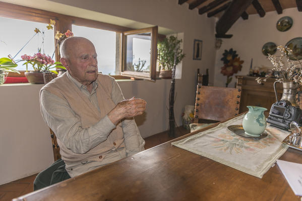 Fabio Clauser, creator and founder of the Sasso Fratino Integral Reserve, the first one in Italy, in his house, Pratovecchio, Tuscany district, Italy
