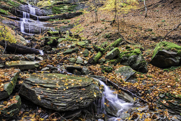 Waterfall in Autumn, Sasso Fratino Integral Natural Reserve, Emilia Romagna district, Italy