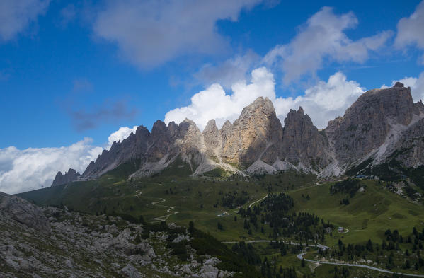 Ray of light on Gran Cir mountain range, Puez-Odle, Dolomites, Italy
