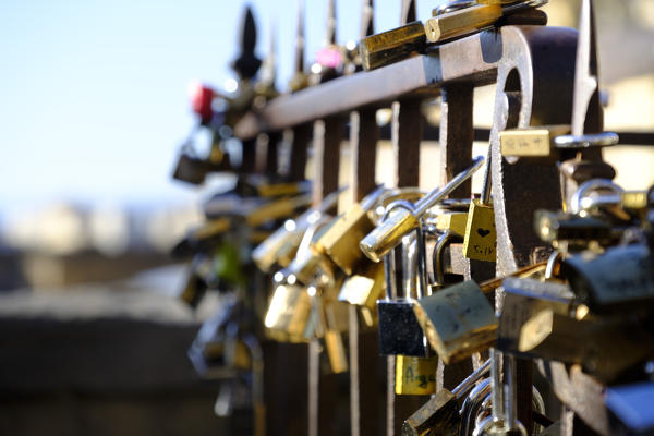 Italy, Tuscany, Florence, Padlocks on Ponte Vecchio