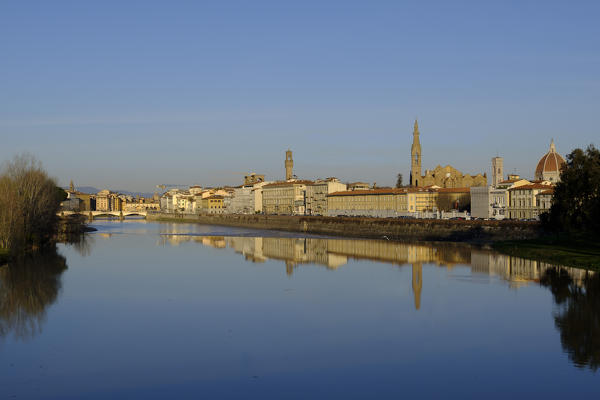 Italy, Tuscany, Florence, Reflection on river Arno