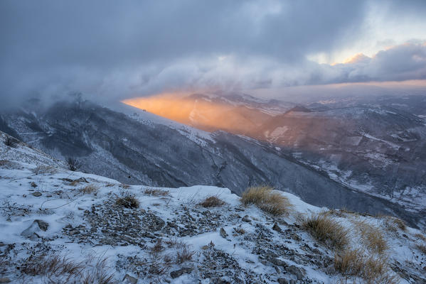 Italy, Marche, Apennines, Spot of light after a storm