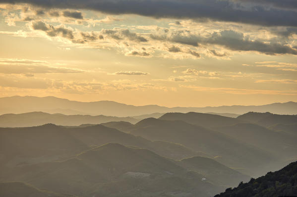 Italy, Umbria, Monte Cucco Park, Apennines at sunset