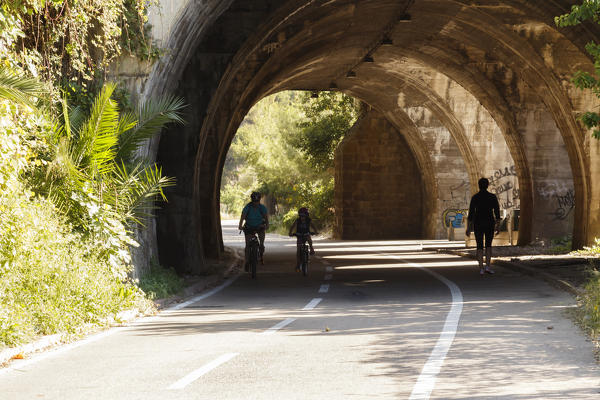Liguria, Italy. Cycling Riviera cycleway 