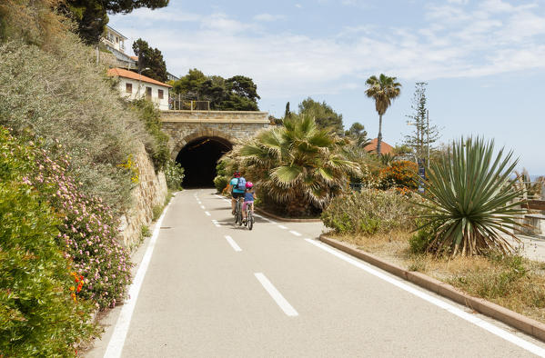 Liguria, Italy. Cycling Riviera cycleway 