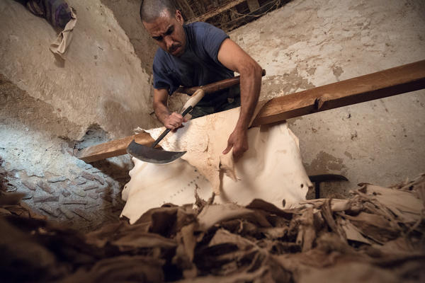North Africa,Morocco,Fes district,Medina of Fes.Leather processing