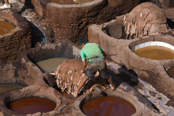 North Africa,Morocco,Fes district,Fez Tannery,Chouara Tannery. Leather processing