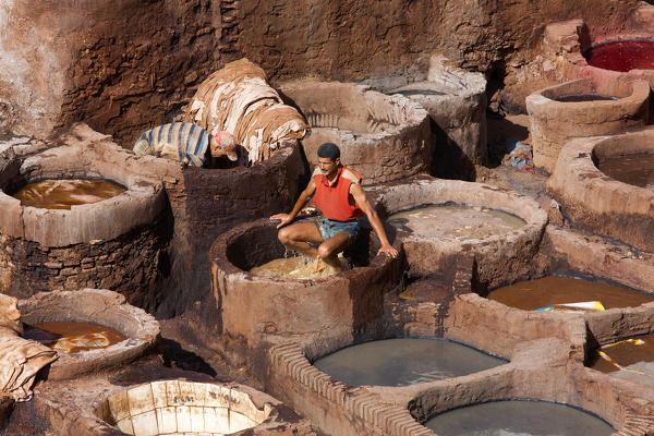 North Africa,Morocco,Fes district,Fez Tannery,Chouara Tannery. Leather processing