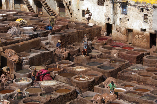 North Africa,Morocco,Fes district,Fez Tannery,Chouara Tannery. Leather processing