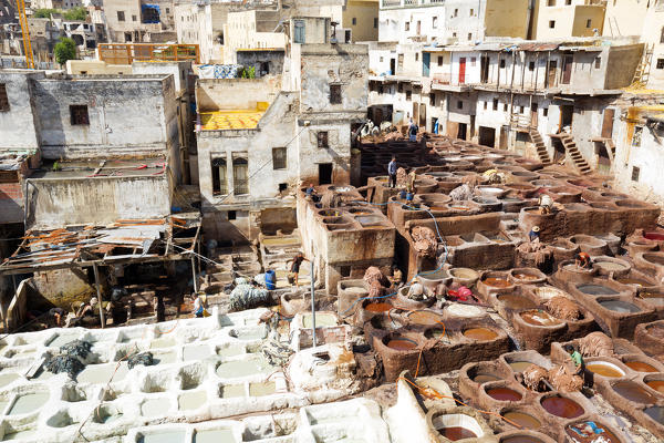 North Africa,Morocco,Fes district,Fez Tannery,Chouara Tannery. Leather processing