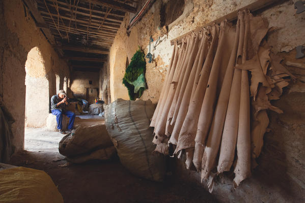 North Africa,Morocco,Fes district,Fez Tannery,Chouara Tannery. Leather processing