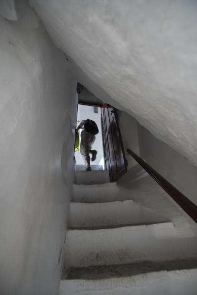 Amorgos island, Cyclades, Greece, Europe. The ancient monastery of Hozoviotissa has been built on the mountain rocks.