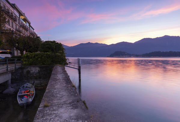 Dawn over lake Como near Grand Hotel Cadenabbia and his dock,Cadenabbia,Griante district,griante,lake como,como district,lombardy,Italy,europe