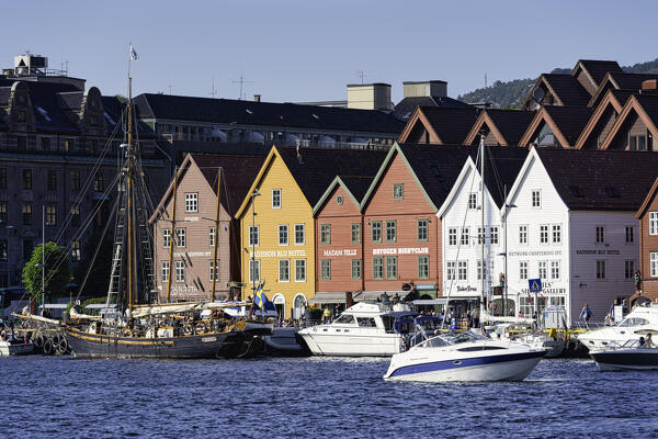 Detail of Bryggen Old Town, Bergen, Hordaland County, Norway