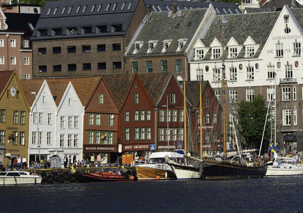 Detail of Bryggen Old Town, Bergen, Hordaland County, Norway