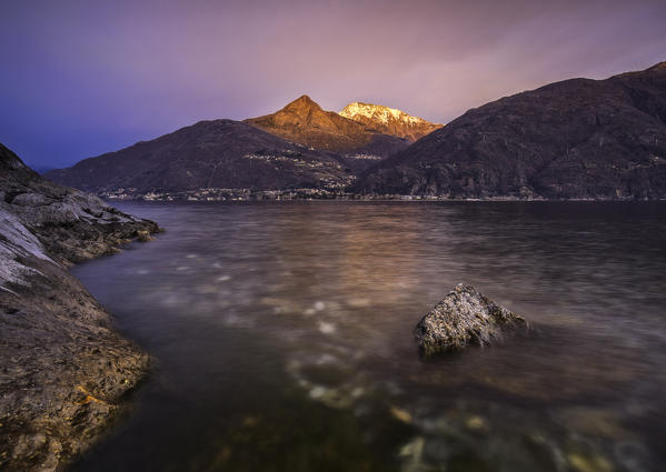 Italy, Lombardy, Como district. Como Lake. Sunset on San Siro Acquaseria beach