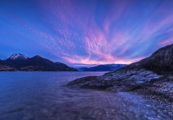 Italy, Lombardy, Como district. Como Lake,san siro,beach,sunset