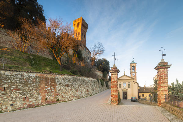 Castle and the church of Cigognola, Oltrepo Pavese, Province of Pavia, Lombardy, Italy