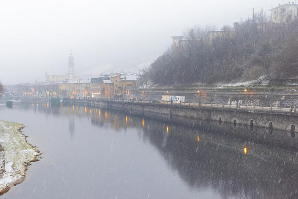 Snowy day in San Pellegrino Terme, Val Brembana, Alpi Orobie, Province of Bergamo, Lombardy, Italian alps, Italy