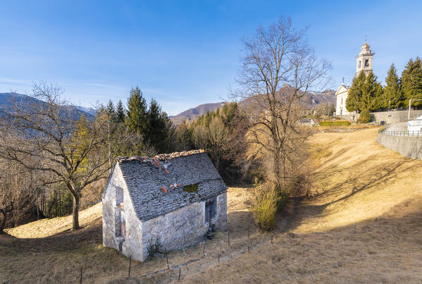 Typical ancient cottage at Pizzino, Val Taleggio, Province of Bergamo, Lombardy, Orobie alps, Italy