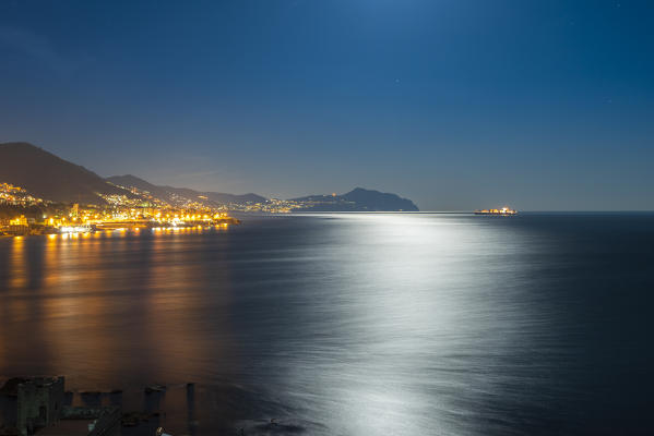 Night on east coast of Genoa, Liguria, Italy