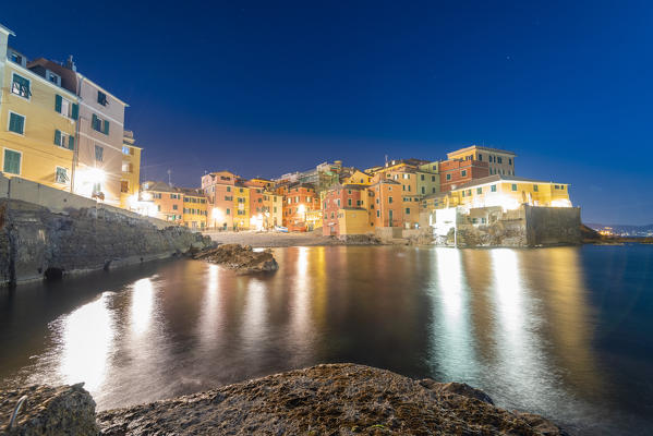 Night at the port of Boccadasse, Genoa, Liguria, Italy