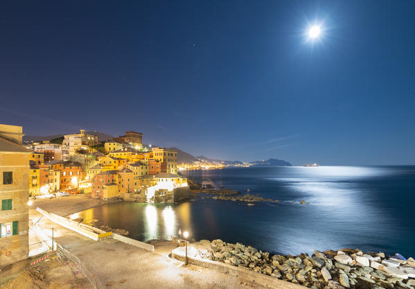 Night at the port of Boccadasse, Genoa, Liguria, Italy