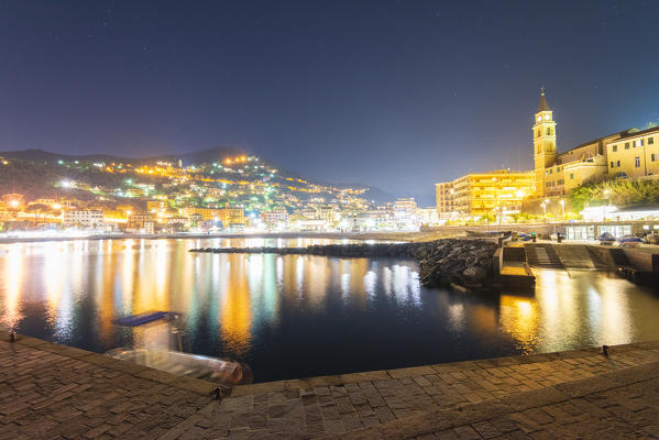Recco s marina by night, Recco, province of Genoa, Liguria, Italy