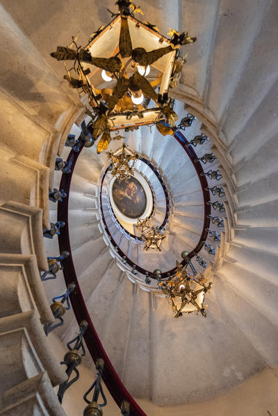 Spiral stairs in Duino castle, Duino, province of Trieste, Friuli Venezia Giulia, Italy