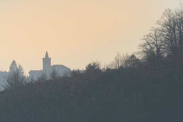 Silhouette of a little church, Oltrepo Pavese, Province of Pavia, Lombardy , Italy
