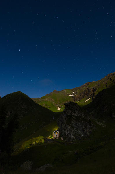 Nocturnal's view from the sanctuary of San Besso, Valle Soana, Gran Paradiso National Park, Piedmont, Italian alps, Italy
