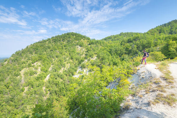 An hiker near Monte Bastia, Oltrepo Pavese, province of Pavia, Apennines, Lombardy