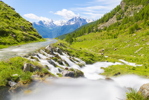 Torrent in full flood, Comba Deche, Nus, Aosta Valley, Italian alps, Italy