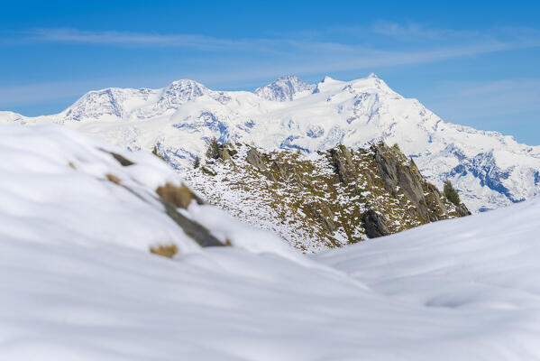 Monte Rosa massif seen from Alleigne valley, Champorcher valley, Aosta Valley, italian alps, Italy