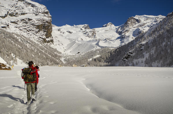 Snowy plan in winter, seeing Monte Rosa (Val d'Ayas, Valle d'Aosta, Italy)