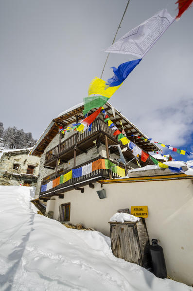 An alpine hut in winter - Refuge Ferraro (Val d'Ayas, Valle d'Aosta, Italy) 