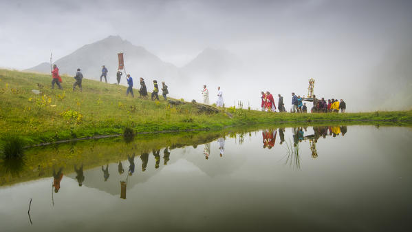 Religious procession, at San Besso sanctuary (Val Soana, Gran Paradiso National Park)