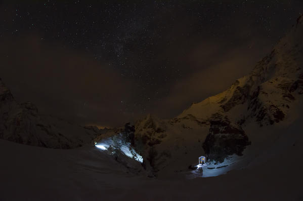 Winter's night at San Besso Sanctuary (Val Soana, Gran Paradiso National Park, Piedmont, Italy)