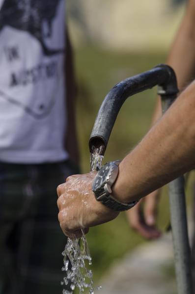Fountain at Bezzi refuge, Valgrisenche, Aosta Valley, Italy