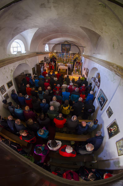 Mass in the procession of San Besso, in the sanctuary (Soana Valley, Gran Paradiso National Park, Piedmont, Italy)