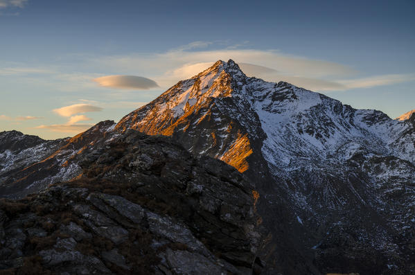 Punta Tressi in the sunrise (Soana Valley, Gran Paradiso National Park, Piedmont, Italy)