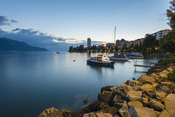 Little harbor in Montreux, Canton of Vaud, Switzerland, Swiss alps