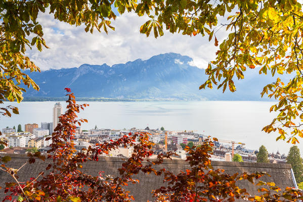 Montreux and Leman lake, Canton of Vaud, Switzerland, Swiss alps