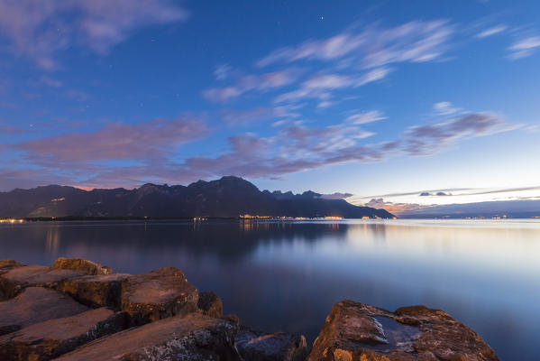 Sunset on Leman lake, Canton of Vaud, Switzerland, Swiss alps