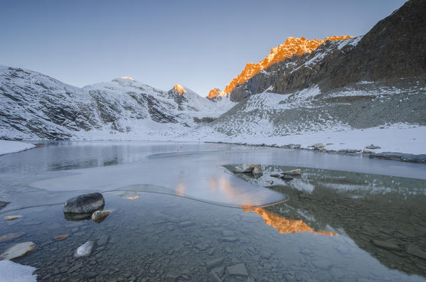 Sunrise seen from Goletta lake, Val di Rhemes, Aosta Valley, Italian alps, Italy