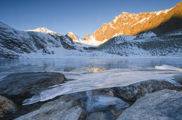 Ice sheets at Goletta lake, Val di Rhemes, Aosta valley, Italian alps, Italy