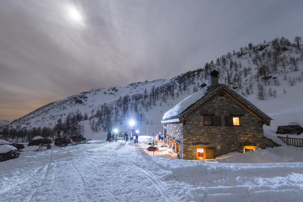 Refuge Gattascosa in night time, Bognanco valley, Ossola, Piedmont, Italian alps, Italy