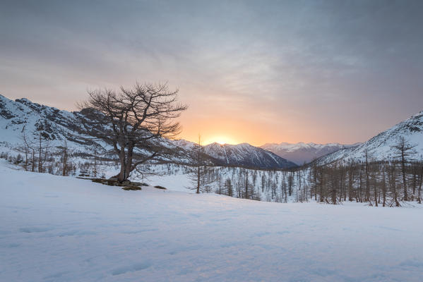 Sunrise seen a little under Monscera pass, Bognanco Valley, Ossola, Piedmont, Italian alps, Italy