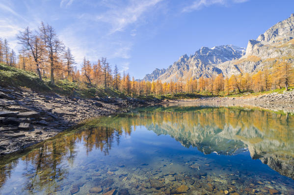 Lago Nero in autumn, Alpe Devero, Ossola, Piedmont, Italian alps, Italy