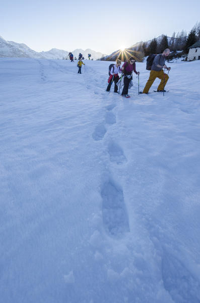 Hikers in Val Divedro, Ossola, Piedmont, Italian alps, Italy